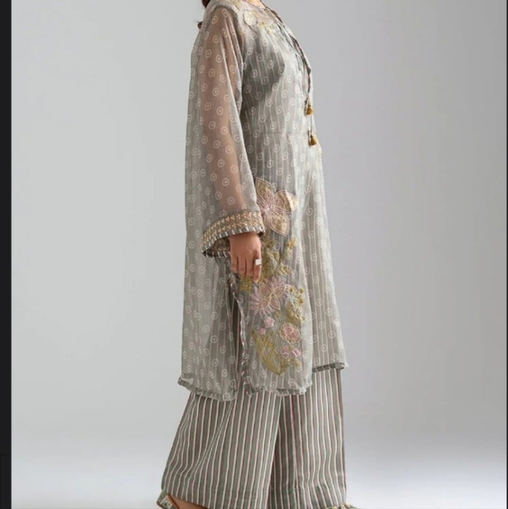 ETHNC Womens Dress Kurta Tunic Longline With Pant Sage Green Embroidere… - Picture 4 of 9